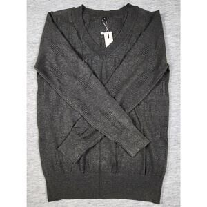 V Neck Long Sleeve Knitted Blouse Pullover Sweater Womens Size Medium Gray